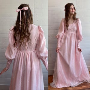 1970s 70s Pink Princess Maxi Dress - Small