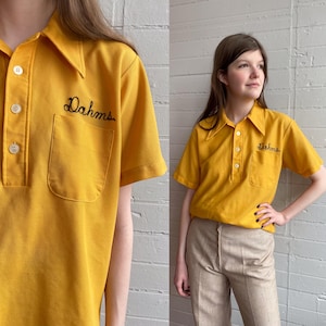 1970s 70s Novelty Yellow Polo “Dahms” Shirt - M/L