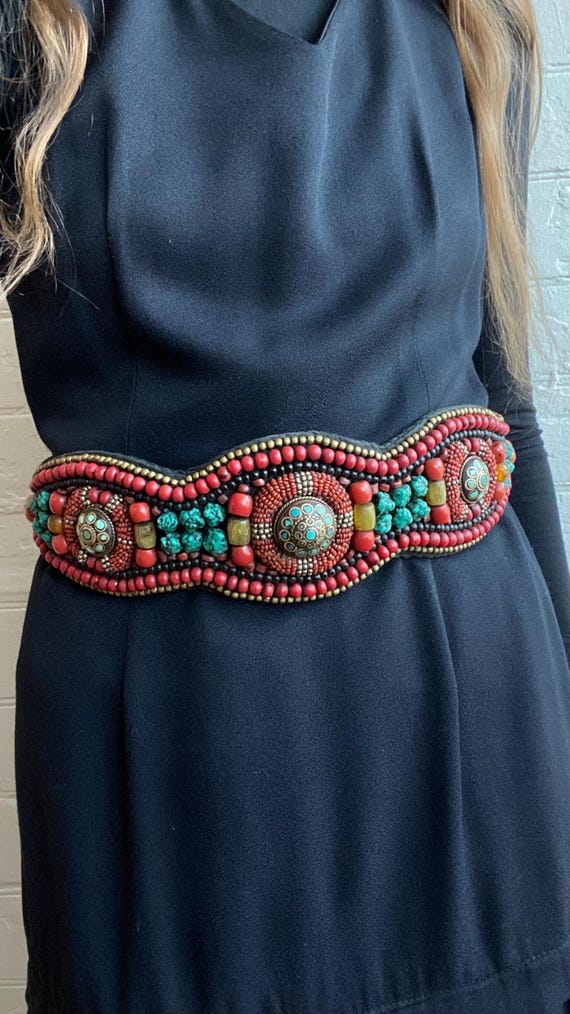Black Beaded belt with Green Stone Accents Beaded Green Belts for Women for sale | eBay main image 2