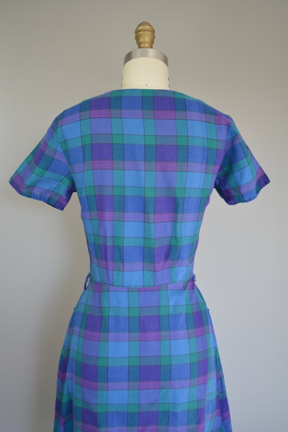 1950s Purple Blue Green Plaid Shirt Waist Dress B… - image 6