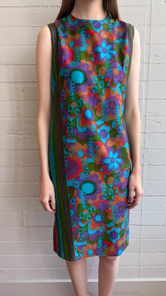 1960s 60s Psychedelic Floral Cotton Sheath Dress … - image 6