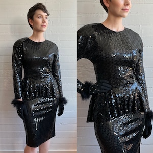 1980s Oleg Cassini Sequin Dress - Small