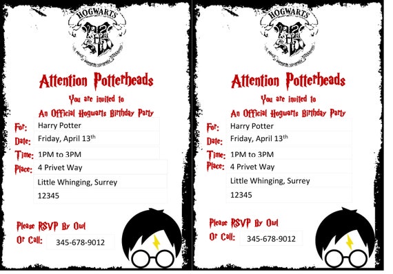 Harry Potter Ispirato Modificabile Compleanno Invito E Busta Instant Download E Stampa