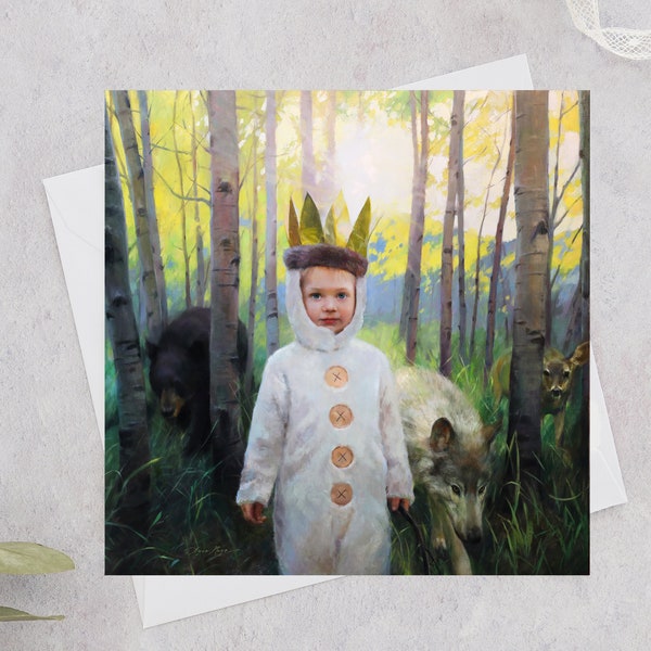 King of the Wild Things - Greeting Cards 5x5" set of 8 with envelopes - Featuring Fine Art Oil Painting by Anna Rose Bain