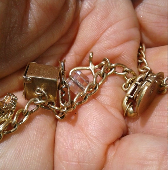 ART Deco Bracelet 14Kt gold charm Antique 1934 Fa… - image 1