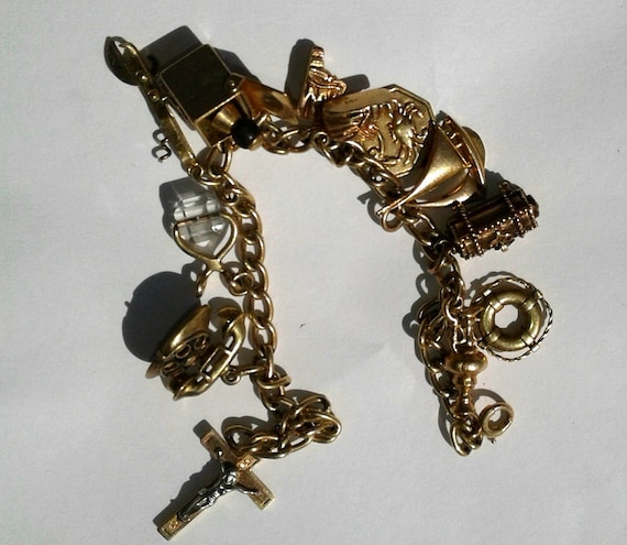 ART Deco Bracelet 14Kt gold charm Antique 1934 Fa… - image 7