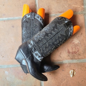 CowBoy CowGirl Western Boots Black Size 6 heels Vintage