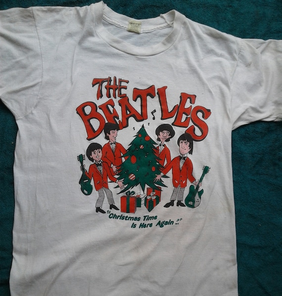 BEATLES RARE Vintage Christmas Art T-Shirt Authentic Screen Stars 