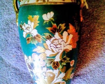NIPPON oude Japanse porseleinen vaas 12,5 inch hoog antieke jagersgroene witgouden bloemen uit de late jaren 1800