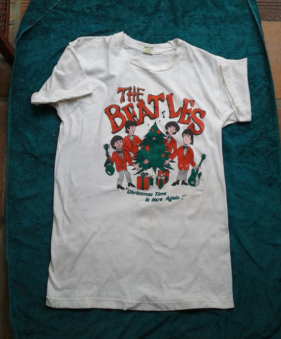 BEATLES RARE Vintage Christmas Art T-Shirt Authen… - image 3