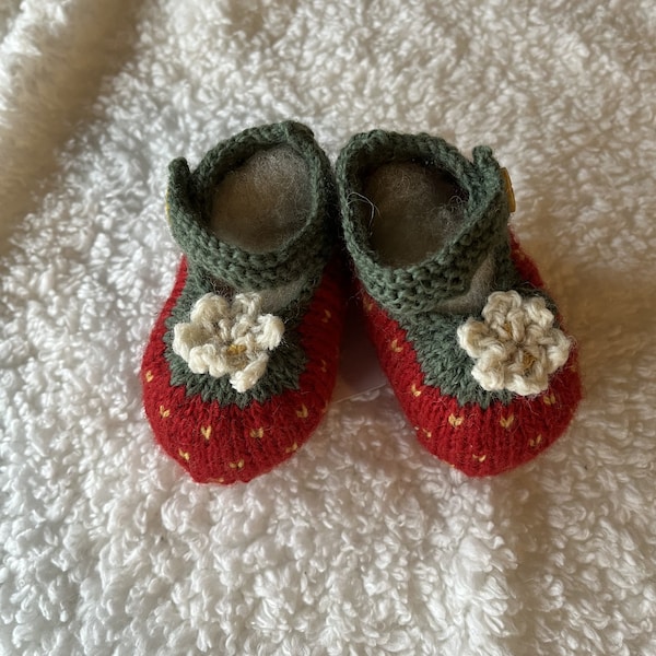 Baby strawberry ankle strap booties with flower