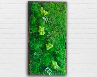 Preserved Moss Wall Art: 18x36" Shou Sugi Ban Frame, No Care