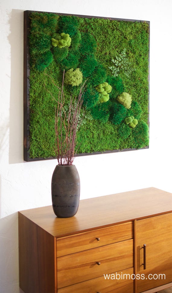 Preserved Moss Wall Art: 36x36 Pine Frame, Shou Sugi Ban Finish - Etsy