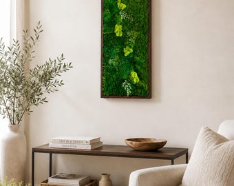 Modern Art Moss Collage.  Green vertical wall. 18"x36" Preserved Natural Plant Art decor