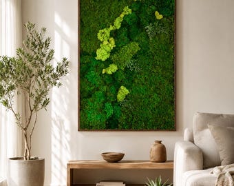 Preserved Moss Wall Art, Handmade Green Botanical Wall Decor, Modern Biophilic Office Art, Nature Inspired Framed Moss Panel