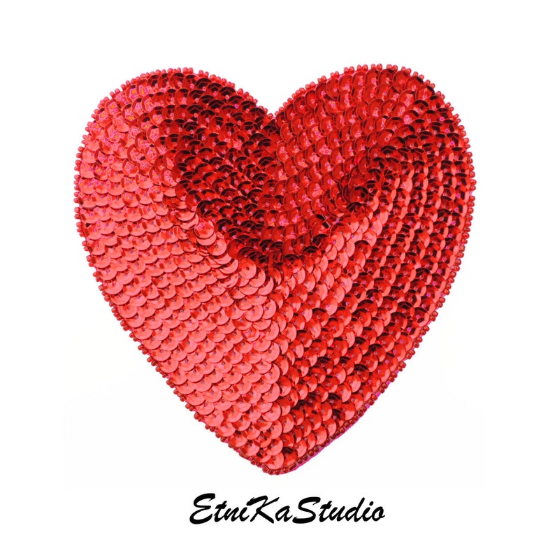 Heart Iron On Applique Patch Valentines Day Love Pink W//Silver Sequins