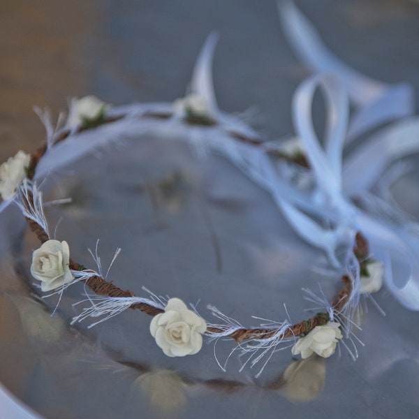 Couronne de fleurs bohème blanche demoiselle d'honneur, mariage, communion