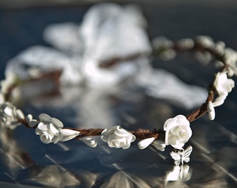 Couronne de fleurs bohème blanche mariage festival Papillon communion baptême