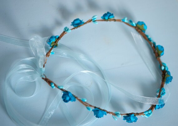 Crown Of Blue Hair Flowers Wedding Tiara Tiara Hairstyle Etsy