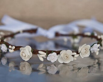 Couronne de fleurs bohème blanche mariage demoiselle d'honneur communion coiffure