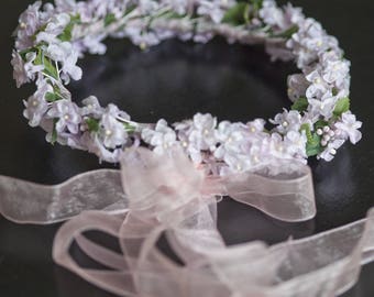 Couronne de fleurs bohème enfant ou adulte accessoire cheveux rose pâle