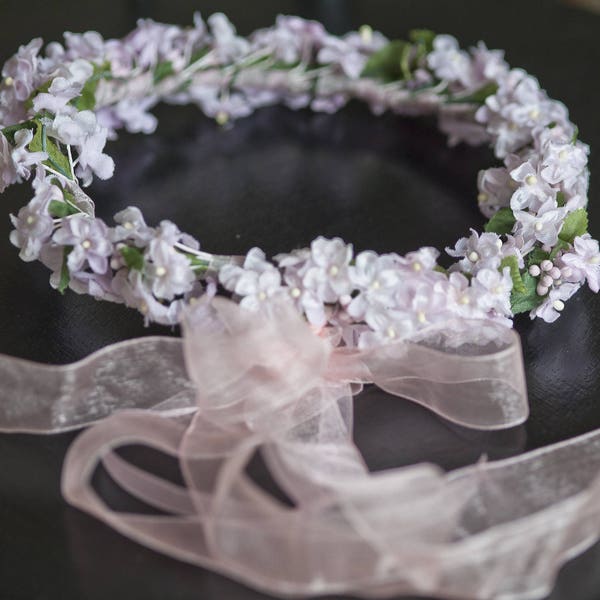 Couronne de fleurs bohème enfant ou adulte accessoire cheveux rose pâle