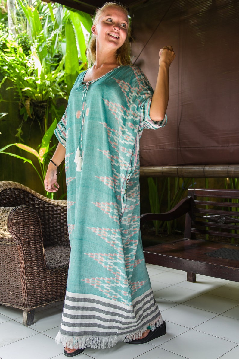 Ikat Tassel Kaftan Caftan Loose Dress Tunic Beach Etsy