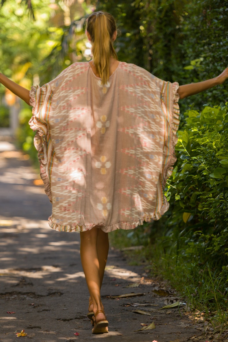 Ikat Ruffle Poncho Beach Cover Up Poncho Dress Long Tunic Etsy