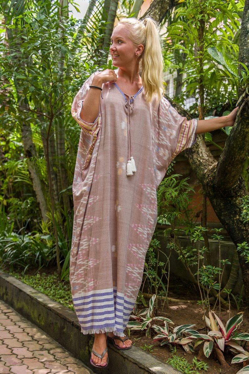 Ikat Tassel Kaftan Caftan Loose Dress Tunic Beach Etsy