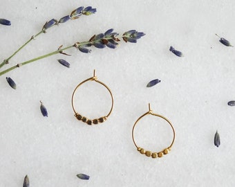 Lise mini hoop earrings, golden beads