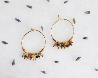 Sunset hoop earrings, tourmaline beads