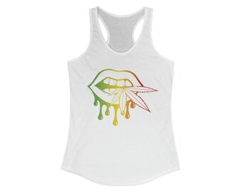 Rasta Lips Dripping with Weed Camiseta sin mangas con espalda cruzada ideal para mujer