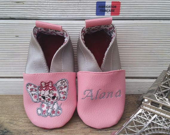 Soft leather slippers, faux leather, baby slipper, boy slipper, girl slipper, child slipper, custom slipper, elephant