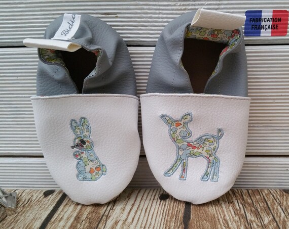 Soft leather slippers, faux leather, baby slipper, boy slipper, girl slipper, child slipper, custom slipper, fawn, rabbit