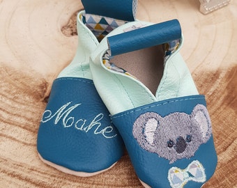 Chaussons souples cuir, simili cuir, chausson bébé, chausson garçon, chausson fille, chausson enfant, chausson personnalisé, koala