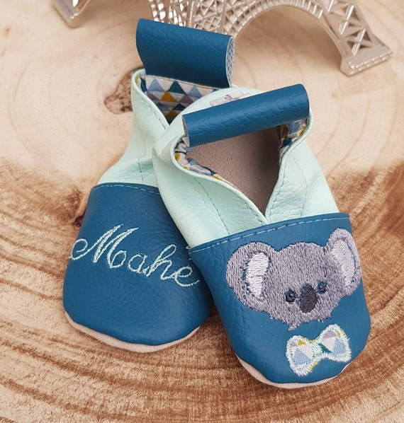 Chaussons souples cuir, simili cuir, chausson bébé, chausson garçon,  chausson fille, chausson enfant, chausson personnalisé, koala -  France