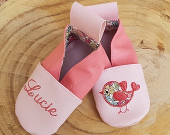 Soft leather slippers, baby slipper, child slipper, personalized slipper, bird