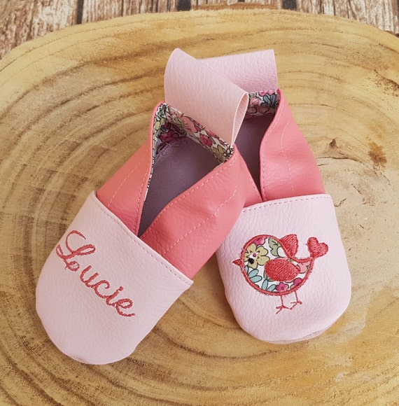 Soft leather slippers, baby slipper, child slipper, personalized slipper, bird