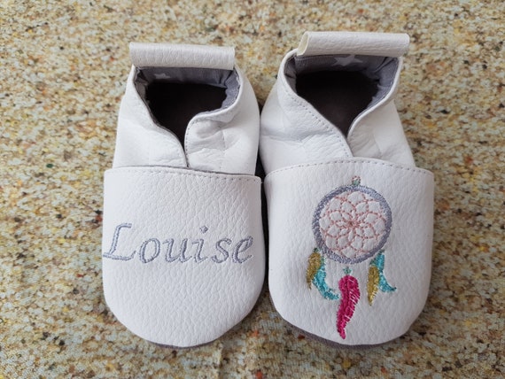 Soft leather slippers, faux leather, baby slipper, boy slipper, girl slipper, child slipper, personalized slipper, dream catcher