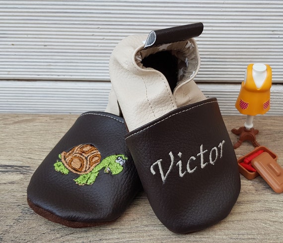 Soft leather slippers, imitation leather, baby slipper, boy slipper, girl slipper, child slipper, personalized slipper, earth turtle
