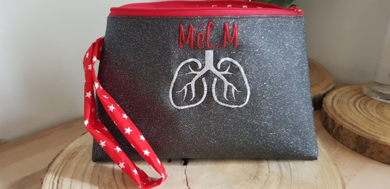 Faux leather toiletry bag 25x17, women, girls, children, embroidered, personalized,
