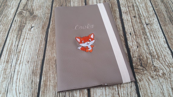 Protects leather-like health book, girl or boy, embroidered, personalized,