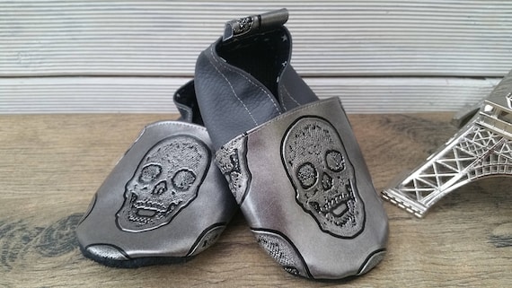 Soft leather slippers, baby slipper, child slipper, personalized slipper, skull