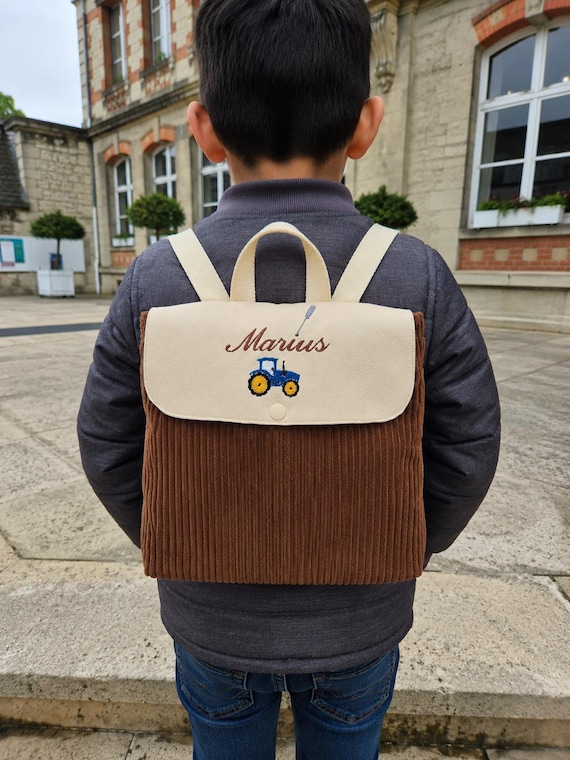 Personalized kids backpack fox – Handmade toddler backpack – Corduroy nursery bag – Unique baby gift