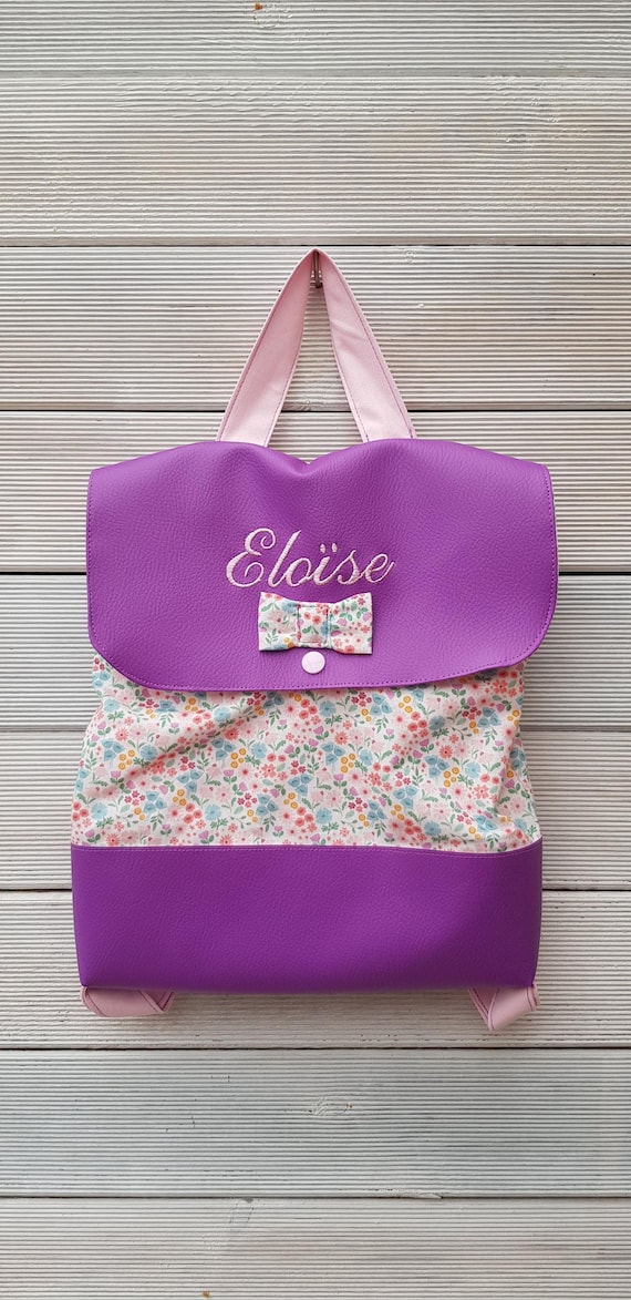 Personalized nursery backpack – Embroidered first name – Cotton & faux leather – Adjustable straps