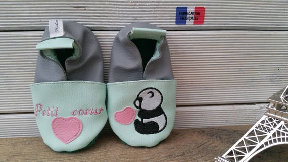 Soft leather slippers, imitation leather, baby slipper, boy slipper, girl slipper, child slipper, personalized slipper, panda, heart