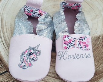 Soft leather slippers, imitation leather, baby slipper, girl slipper, child slipper, personalized slipper, limited edition unicorn