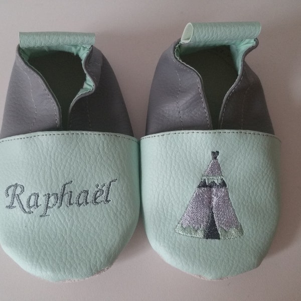 Weiche Lederpantoffeln, Kunstleder, Babypantoffel, Jungenpantoffel, Mädchenpantoffel, Kinderpantoffel, personalisierter Hausschuh, Indisches Tipi