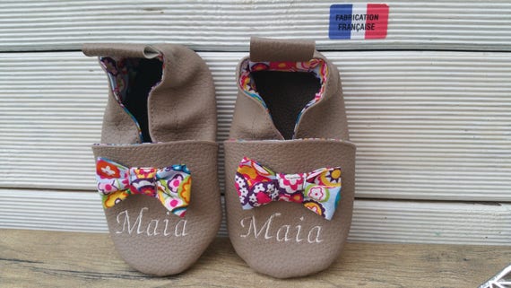 Soft leather slippers, imitation leather, baby slipper, boy slipper, girl slipper, child slipper, personalized slipper, sewn bows