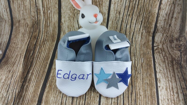 Zachte leren pantoffels, imitatieleer, babyslippers, jongensslippers, meisjesslippers, kinderslippers, gepersonaliseerde pantoffel, sterren afbeelding 2